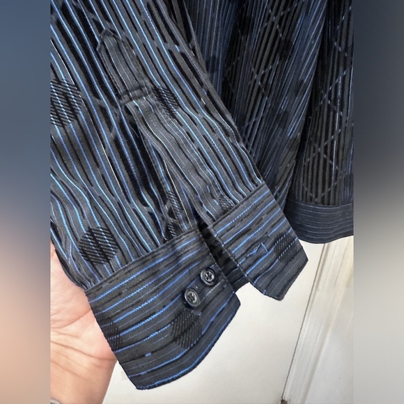 Pronti Collection by Phita Men’s XXL Blue Black Shiny Disco Party Shirt - Picture 7 of 12